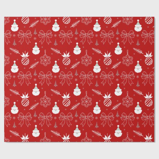 Red Christmas – Santa & Snowflake Pattern Cadeaupapier (Vlak)