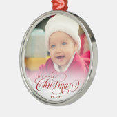 Red Christmas Script Foto Ornament (Links)