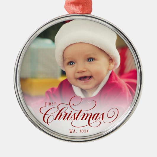 Red Christmas Script Foto Ornament (Voorkant)