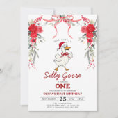 Red Christmas Silly Goose Girl 1st Birthday Kaart (Voorkant)