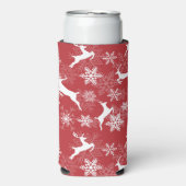 Red Christmas snowflakes deer pattern Seltzer Blikjeskoeler (Seltzer Voorkant)