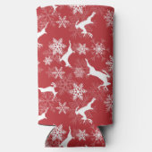 Red Christmas snowflakes deer pattern Seltzer Blikjeskoeler (Achterkant)
