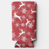 Red Christmas snowflakes deer pattern Seltzer Blikjeskoeler (Voorkant)