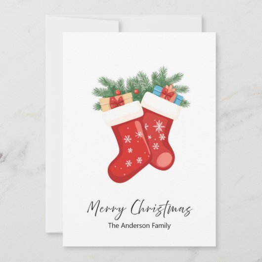 Red Christmas Socks Holiday Greeting Card Feestdagenkaart (Voorkant)