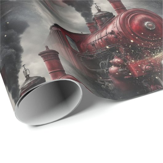 Red Christmas Steam Train  Cadeaupapier (Rol Hoek)