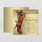 Red Christmas Stocking Corporate Christmas Party Kaart (Voorkant / Achterkant)