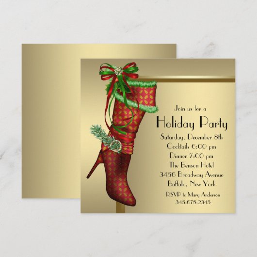 Red Christmas Stocking Corporate Christmas Party Kaart (Voorkant / Achterkant)