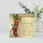 Red Christmas Stocking Corporate Christmas Party Kaart (Staand voorkant)