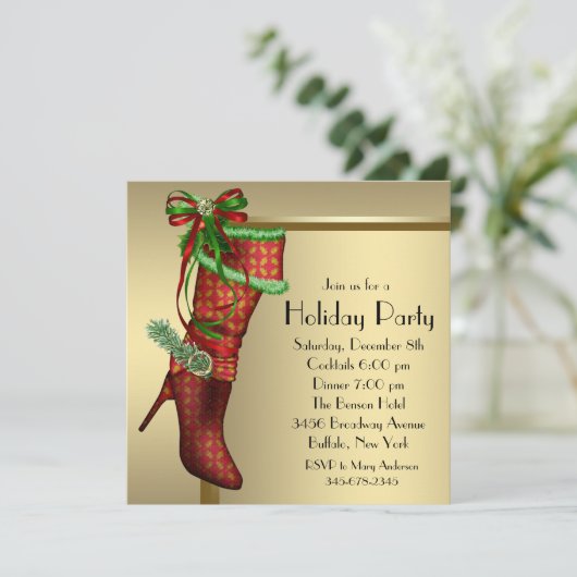 Red Christmas Stocking Corporate Christmas Party Kaart (Staand voorkant)