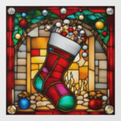 Red Christmas Stocking Faux Glas in lood Raamsticker (Vel)