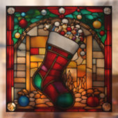 Red Christmas Stocking Faux Glas in lood Raamsticker (Vel 2)