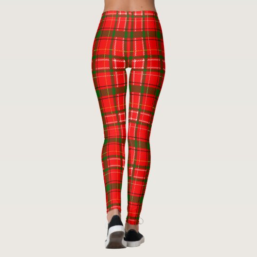 Red Christmas Tartan Plaid Pattern Design Leggings (Achterkant)