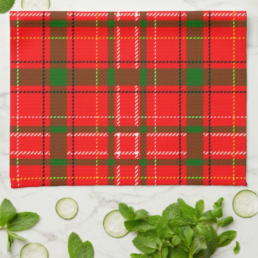 Red Christmas Tartan Plaid Pattern Design Theedoek (Gevouwen)