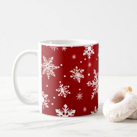 Red Christmas thema ontwerp met sneeuwvlokken Koffiemok (Met donut)