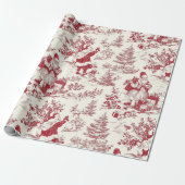 Red Christmas Toile Santa And Trees Cadeaupapier (Uitgerold)