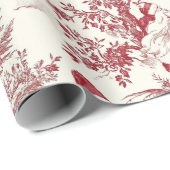 Red Christmas Toile Santa And Trees Cadeaupapier (Rol Hoek)