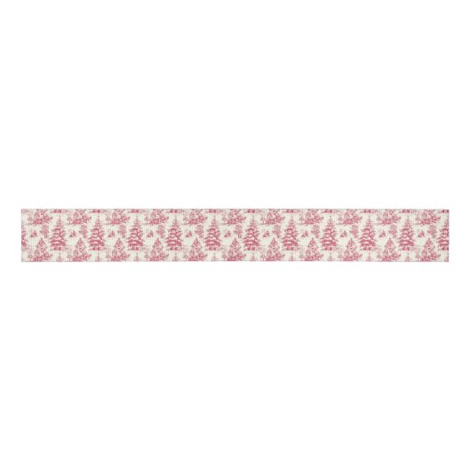 Red Christmas Toile Wrapping Paper Grosgrain Lint (Voorkant)