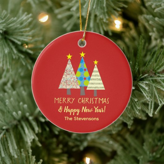 Red Christmas Tree Family Name Keramisch Ornament (Boom)