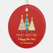 Red Christmas Tree Family Name Keramisch Ornament (Links)