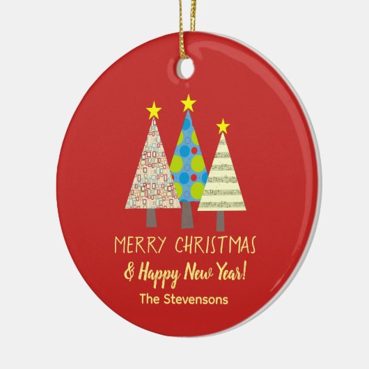 Red Christmas Tree Family Name Keramisch Ornament (Links)