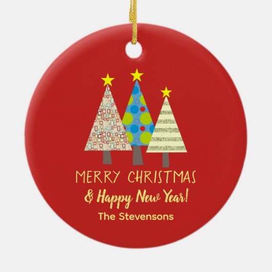 Red Christmas Tree Family Name Keramisch Ornament (Achterkant)