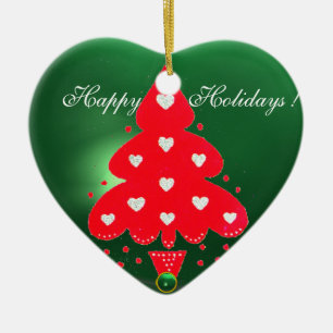 RED CHRISTMAS TREE HOLIDAY PARTY green Heart Keramisch Ornament