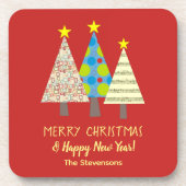 Red Christmas Tree Personalized Bier Onderzetter (Voorkant)
