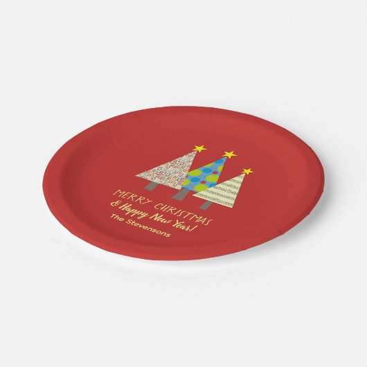 Red Christmas Tree Personalized  Papieren Bordje (Gekanteld)