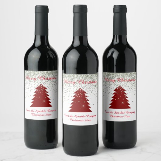 RED CHRISTMAS TREE SPARKLE WINE GIFT WIJN ETIKET (Flessen)
