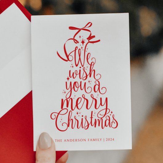 Red Christmas Tree Typography Script Feestdagenkaart
