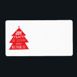 Red Christmas Tree Vakantiepakket Mailing Etiket<br><div class="desc">Een kleine rode kerstboom helpt bij het leveren van een gelukkige boodschap van vreugde,  vrede en liefde op dit seizoensgebonden pakketlabel.</div>