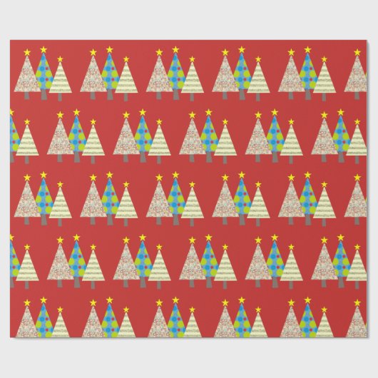 Red Christmas Trees Gift Cadeaupapier (Vlak)