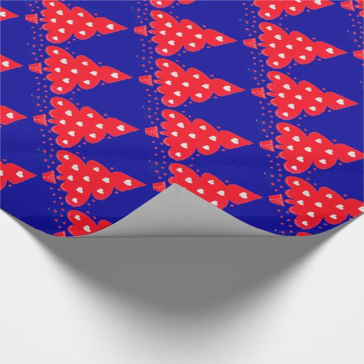 RED CHRISTMAS TREIN MET HARTS, Blue Cadeaupapier (Hoek)