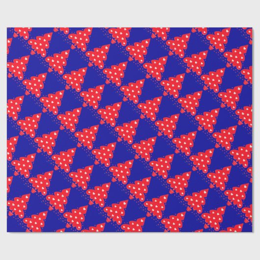 RED CHRISTMAS TREIN MET HARTS, Blue Cadeaupapier (Vlak)