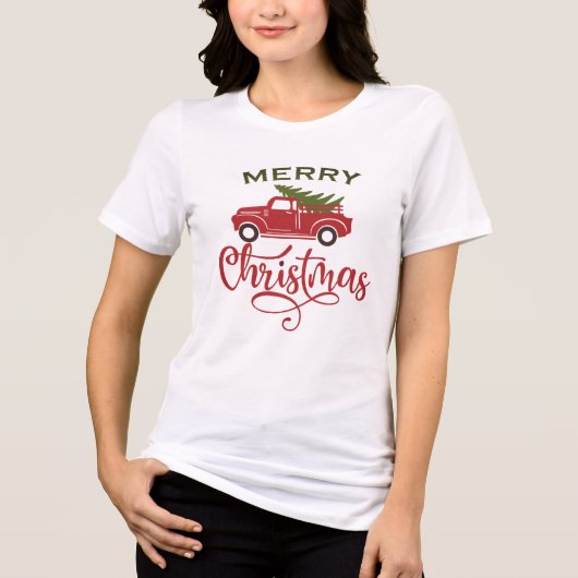 Red Christmas Truck Tee - Festive Tree Tri-Blend Tri-Blend Shirt (Voorkant)