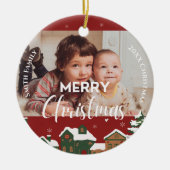Red Christmas Village Custom Family Photo Keepsake Keramisch Ornament (Voorkant)