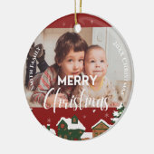 Red Christmas Village Custom Family Photo Keepsake Keramisch Ornament (Links)