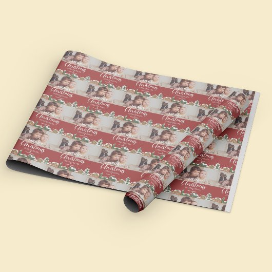 Red Christmas Village Familiefoto Custom Holiday Cadeaupapier