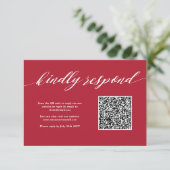 Red Christmas Wedding QR-code RSVP Kaartje (Staand voorkant)