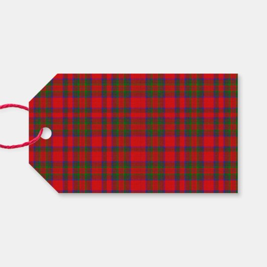 Red Christmas Wool Texture Plaid with Monogram Cadeaulabel (Achterkant Horizontaal)
