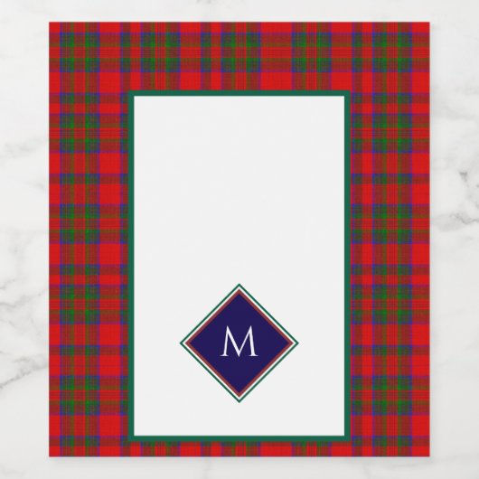 Red Christmas Wool Texture Plaid with Monogram Wijn Etiket (Enkel label)