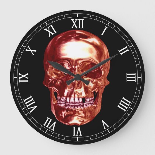 Red Chrome Skull Round Roman Nummerklok Grote Klok (Voorkant)