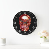 Red Chrome Skull Round Roman Nummerklok Grote Klok (Huis)
