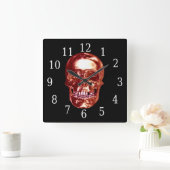 Red Chrome Skull Square Clock Vierkante Klok (Huis)
