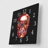 Red Chrome Skull Square Clock Vierkante Klok (Hoek)
