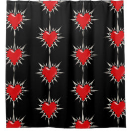 Red Chrome Spiked Heart Shower Curtain Douchegordijn