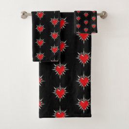 Red Chrome Spiked Heart Sigil Towel Set Bad Handdoek