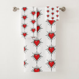 Red Chrome Spiked Heart Sigil Towel Set Bad Handdoek
