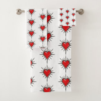 Red Chrome Spiked Heart Sigil Towel Set Bad Handdoek