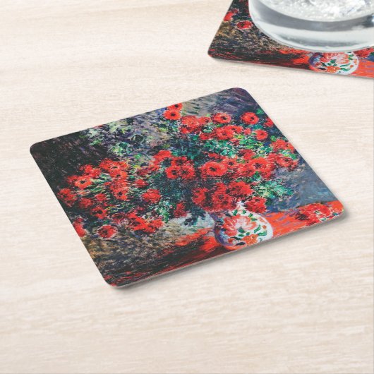 Red Chrysanthemum, Monet Kartonnen Onderzetters (Schuin)